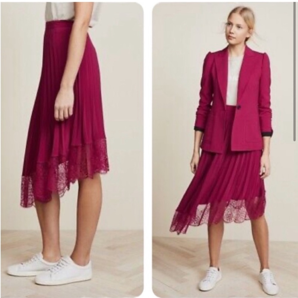 NWT A.L.C Claude A-Line Pleated Skirt with Lace Hem